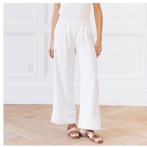 NWT Cozy Earth Wide Leg Lived In Linen Blend Pants White Coastal Small Soft